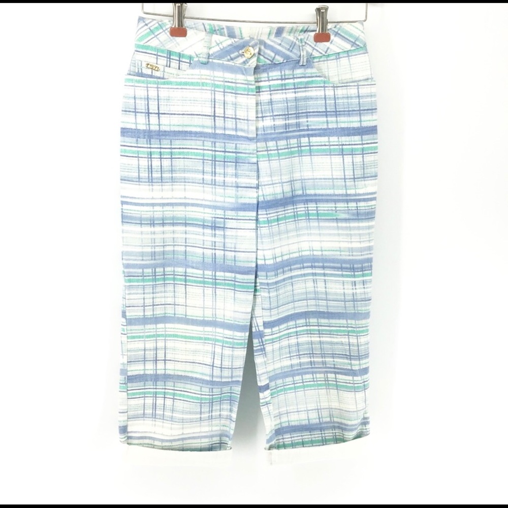 ST. JOHN SPORT Cropped Pastel Plaid Jeans